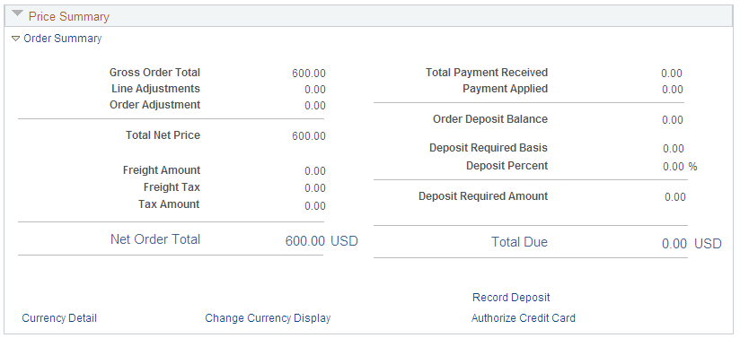 Order Entry Form - Price Summary page