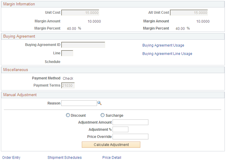 Line Pricing Data page (2 of 2)