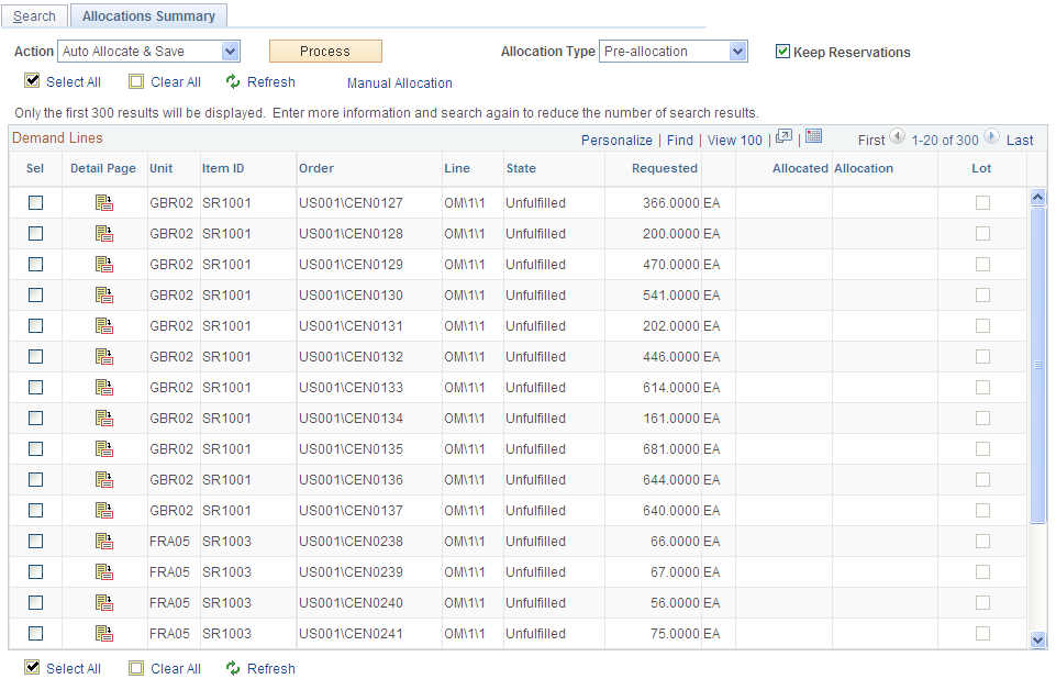 Allocation Workbench - Allocations Summary page