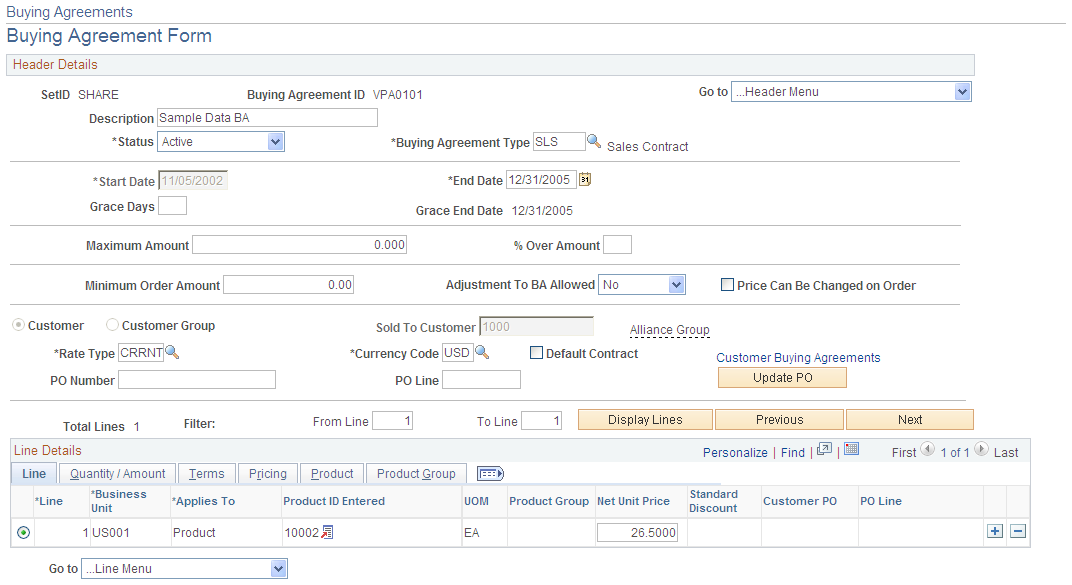 Buying Agreement Form page