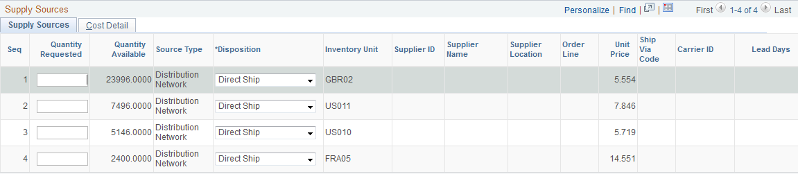 Alternate Sources of Supply page (2 of 2)