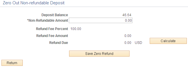 Zero Out Non-refundable Deposit page