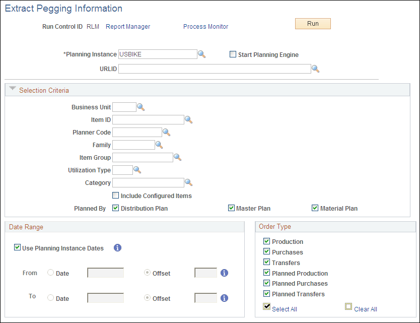 Extract Pegging Information page