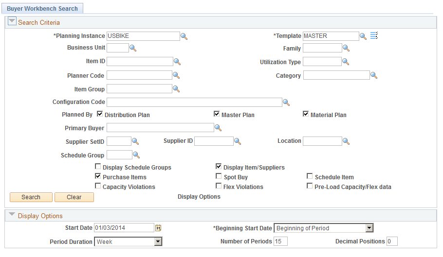 Buyer Workbench Search page