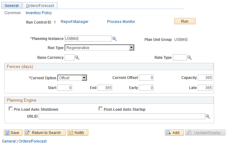 Load Planning Instance - General: Common page