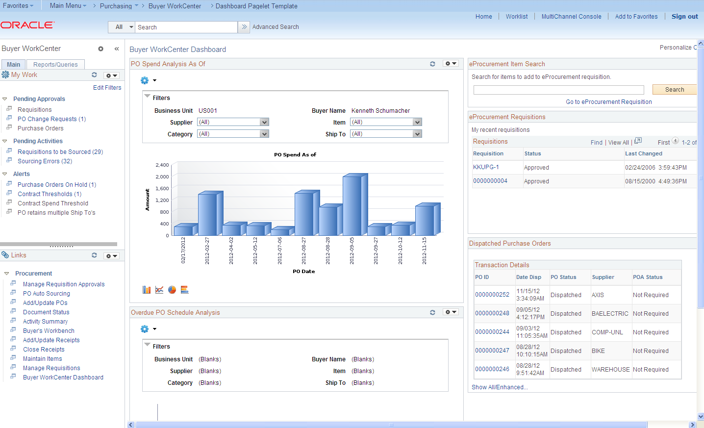 Example of a configured Buyer WorkCenter