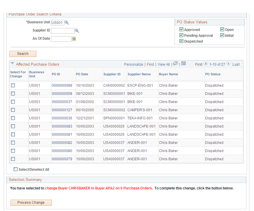 Buyer Mass Change -Search Page