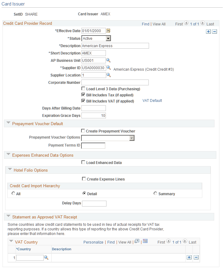 Card Issuer page