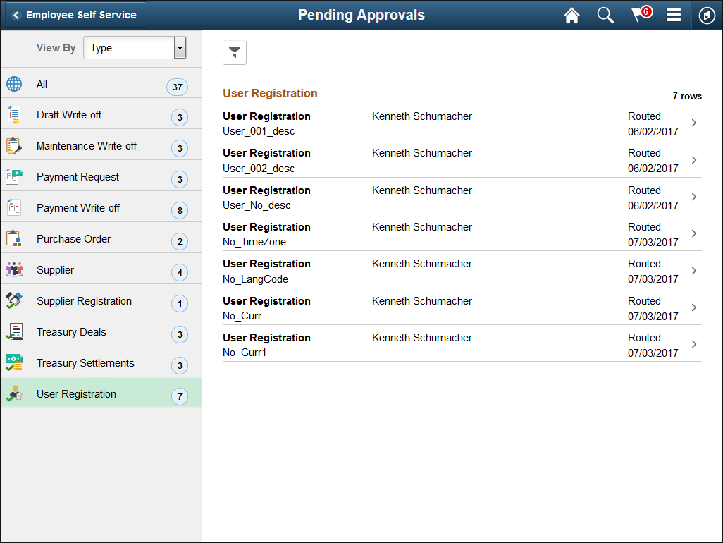 Pending Approvals - User Registration Page