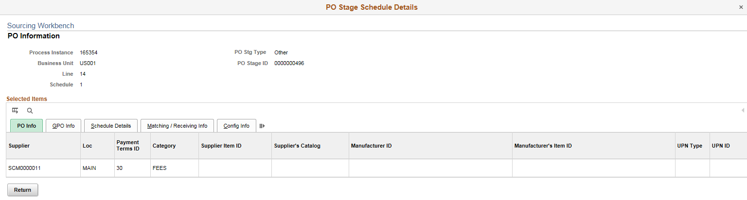 PO Stage Schedule Details page
