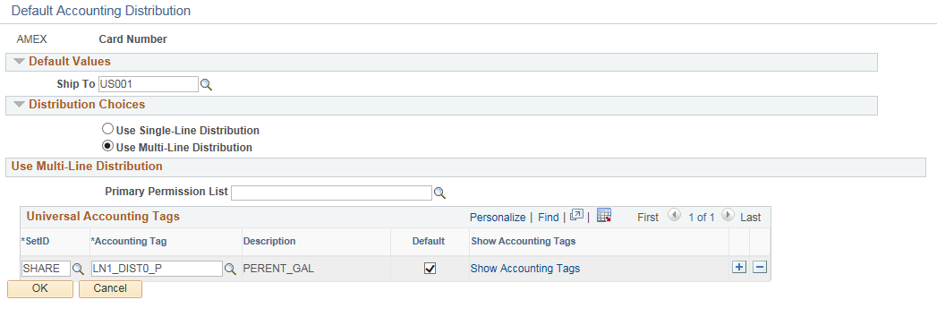 Default Accounting Distribution page