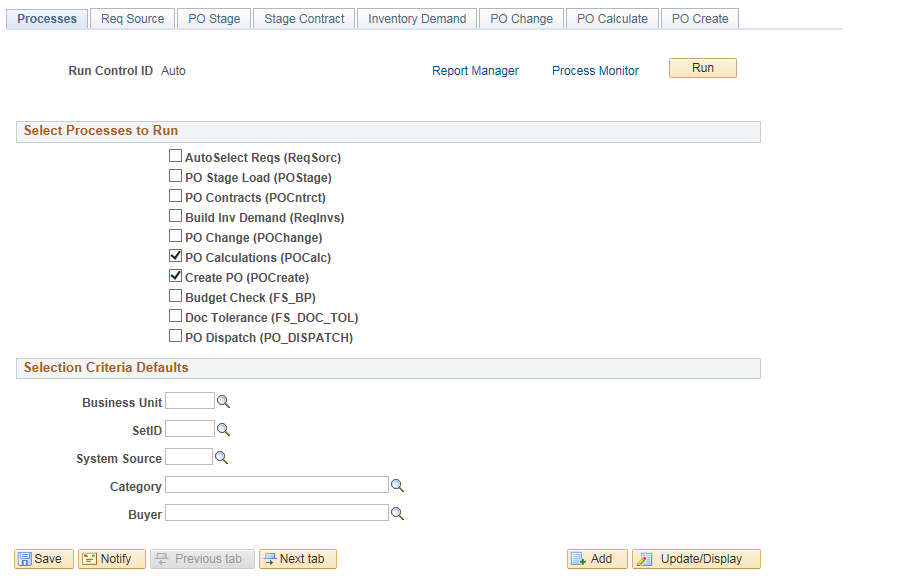 Auto Sourcing - Processes Page