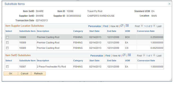 Substitute Item Search Page