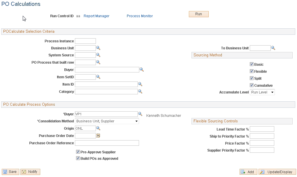 PO Calculations page