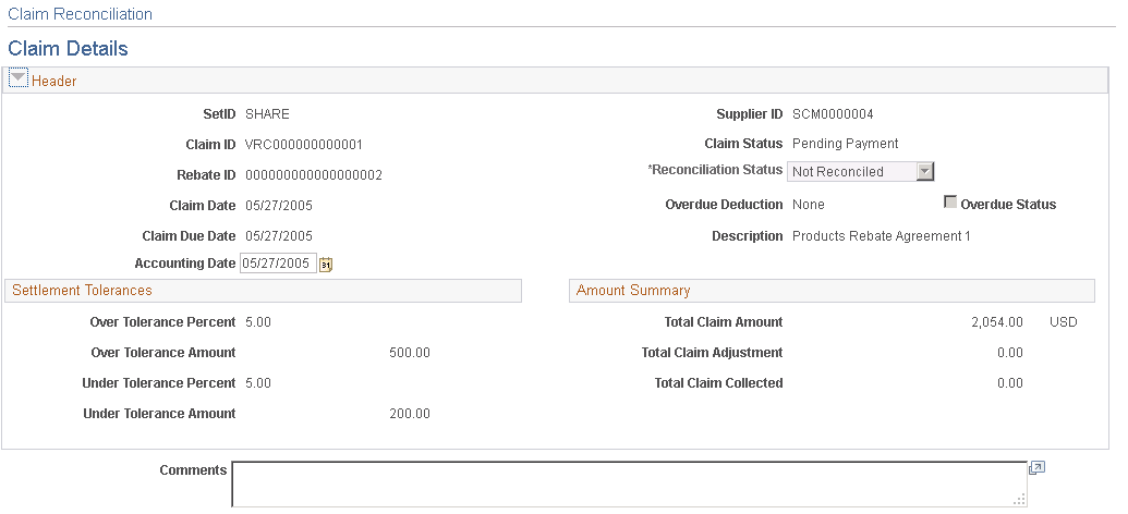 Claim Reconciliation - Claim Details page (1 of 2)