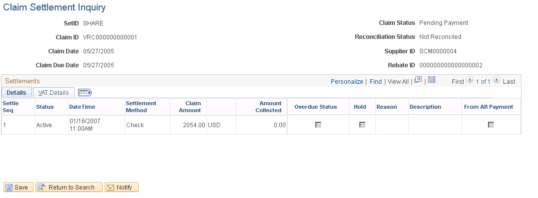 Claim Settlement page