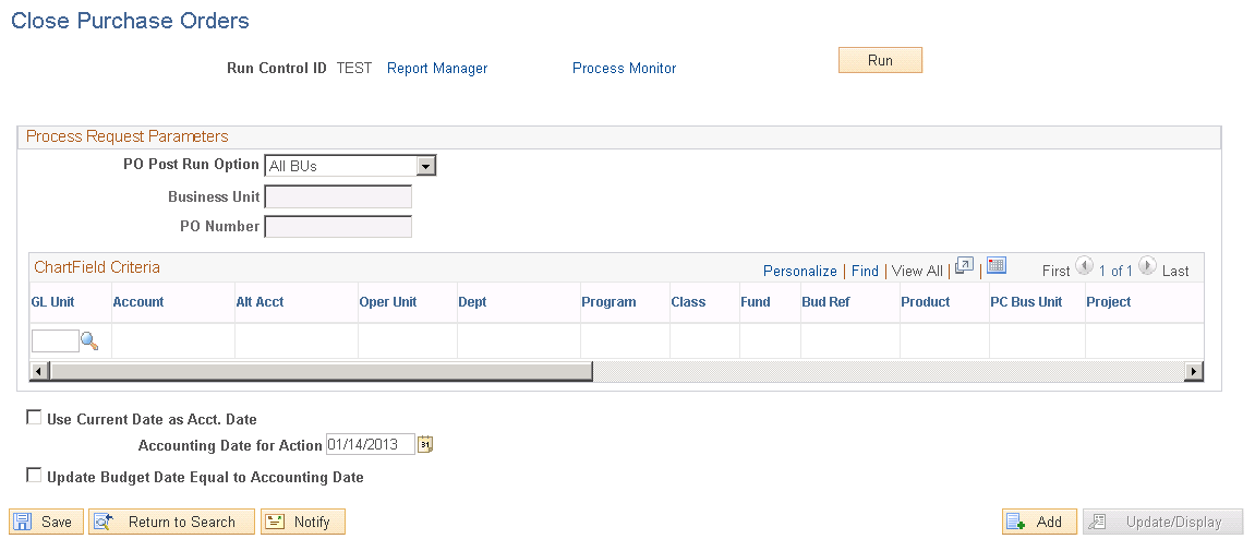 Close Purchase Orders page