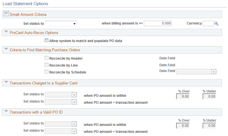 Load Statement Options page (1 of 2)