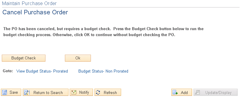 Access the Maintain Purchase Order - Cancel Purchase Order page