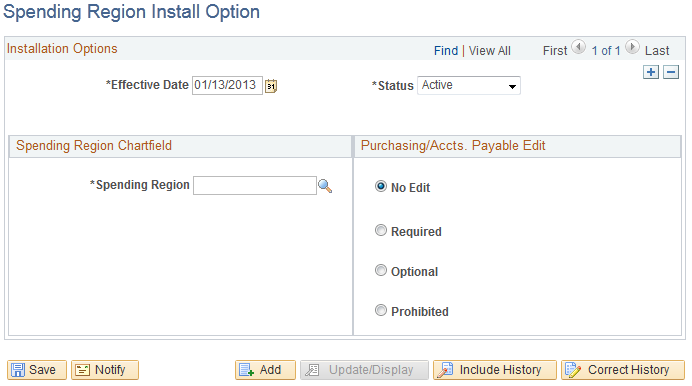 Spending Region Install Option page