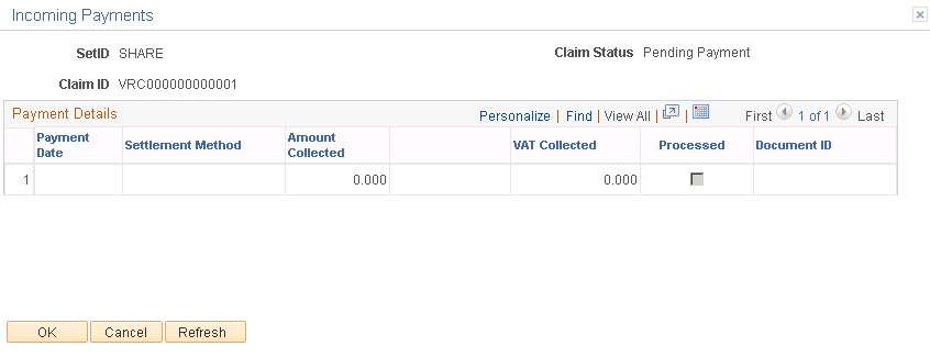 Claim Reconciliation - Incoming Payments page