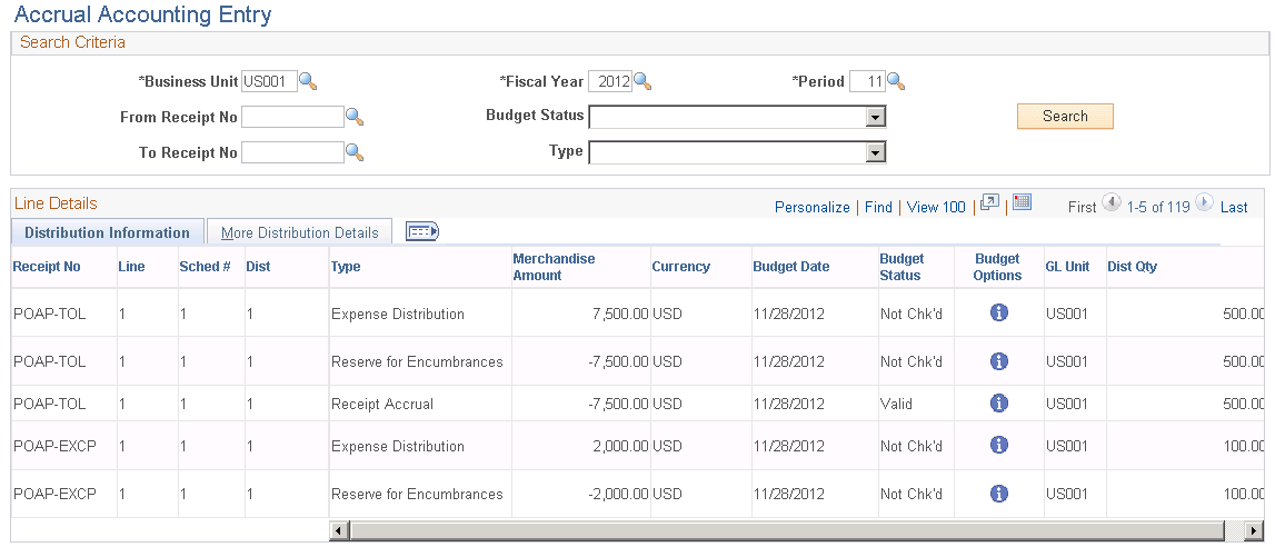 Accrual Accounting Entry page