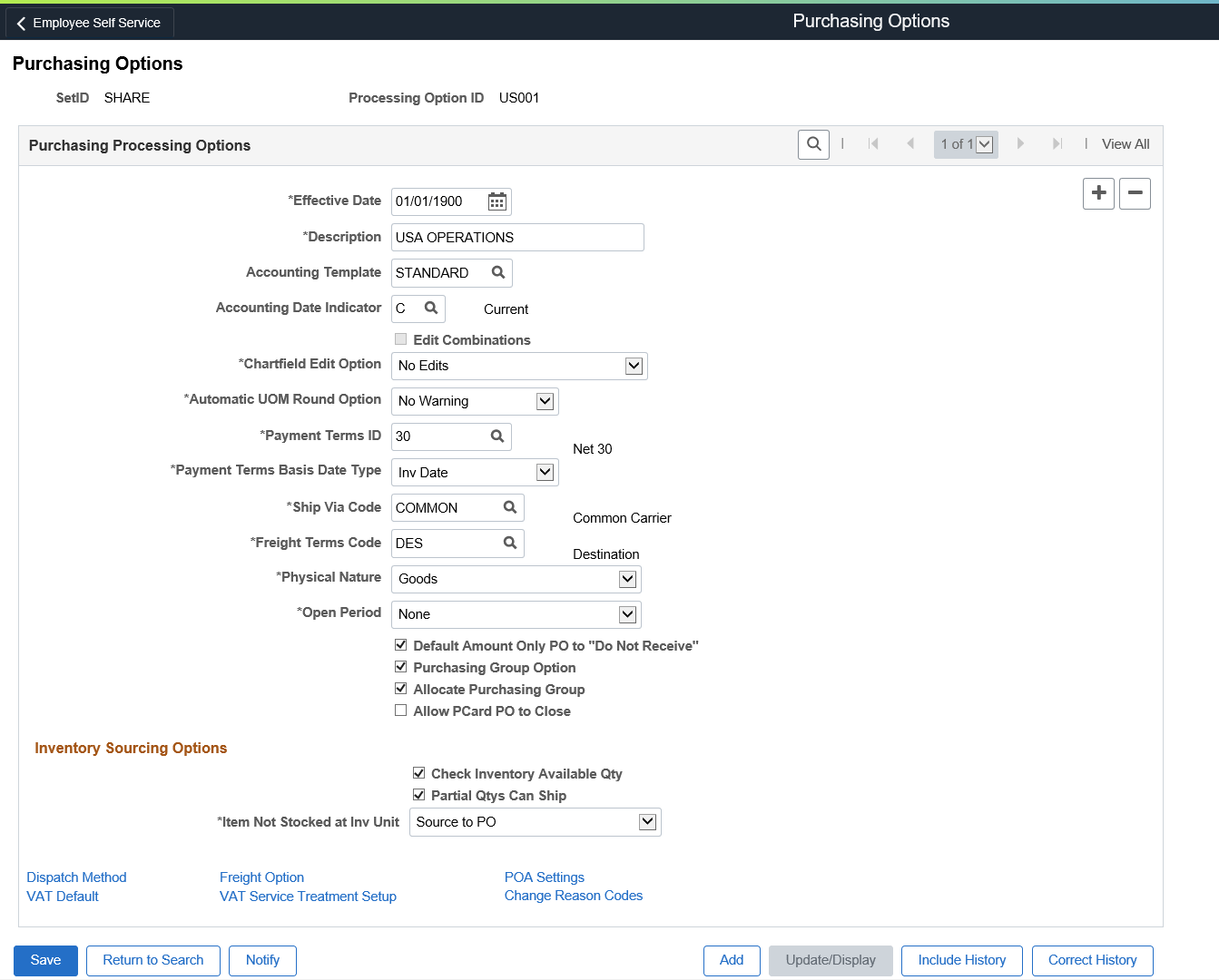 Purchasing Options page