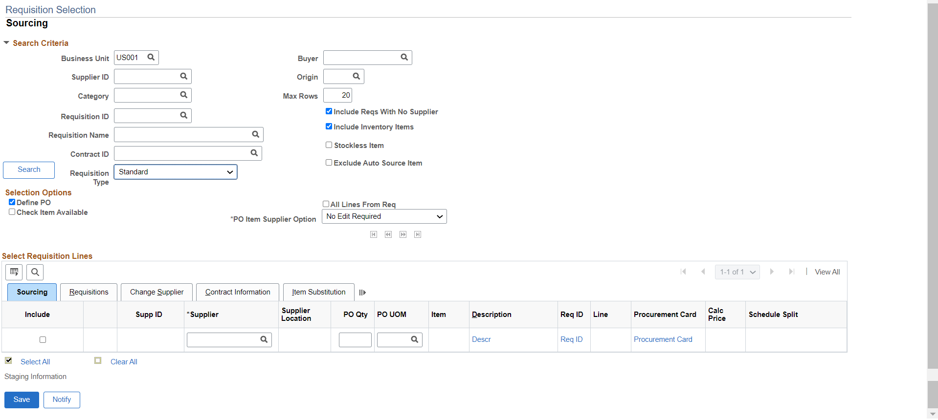 Requisition Selection