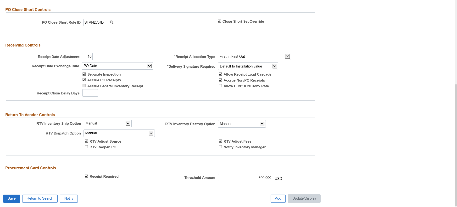 Purchasing Definition - Business Unit Options page (2of2)