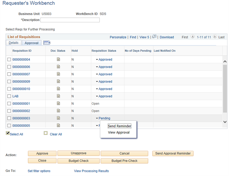 Requesters Workbench page