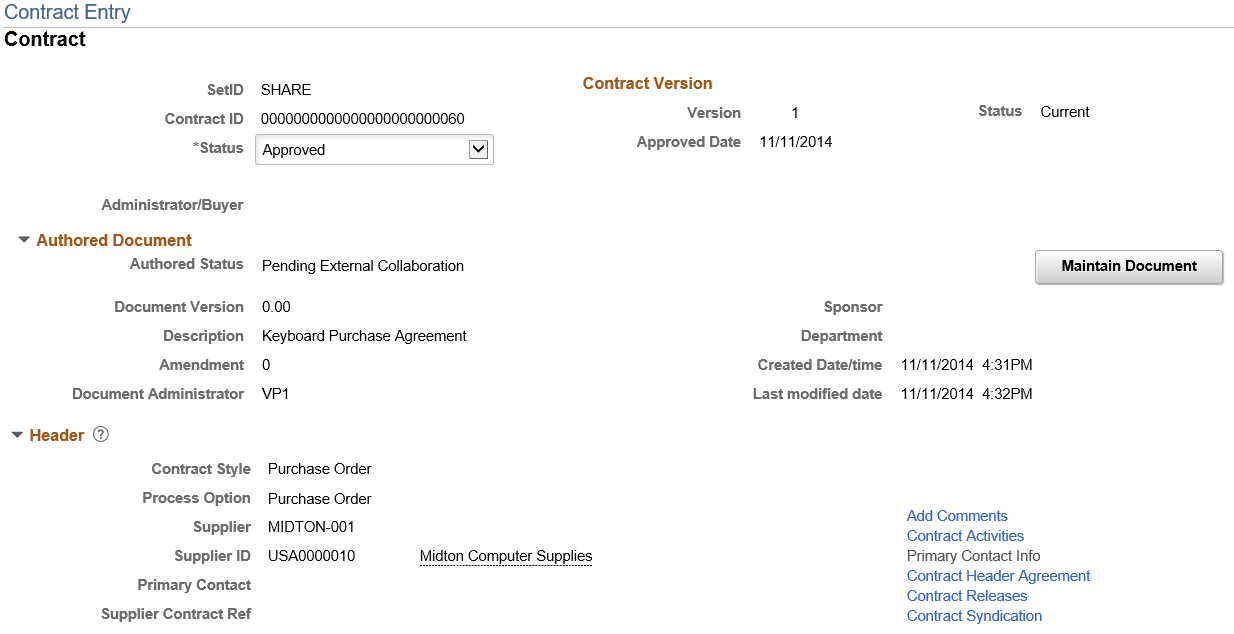 Contract Entry - Contract page for a Syndicated Contract