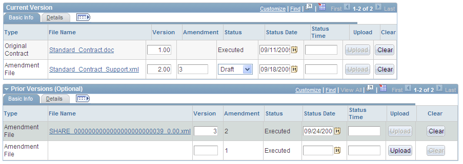 Import Document page (Original and Amendment - Prior Versions)