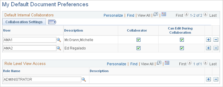 My Default Document Preferences page