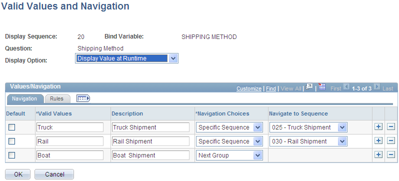 Valid values and navigation question group example