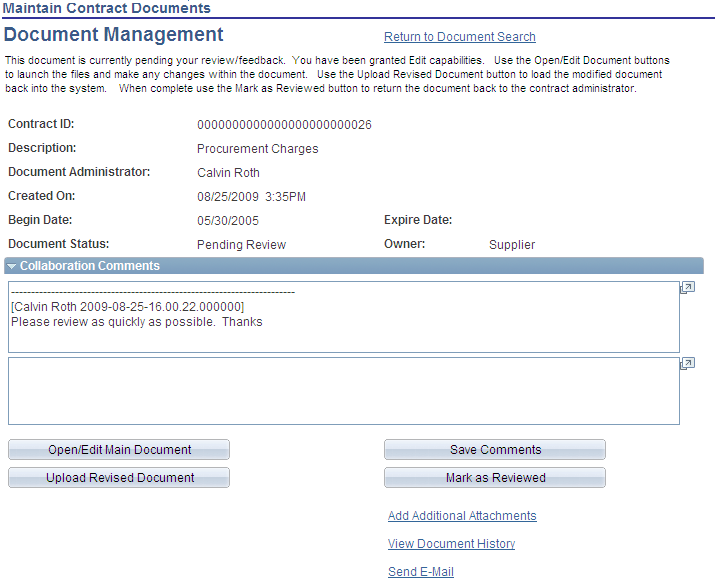 Document Management page for suppliers