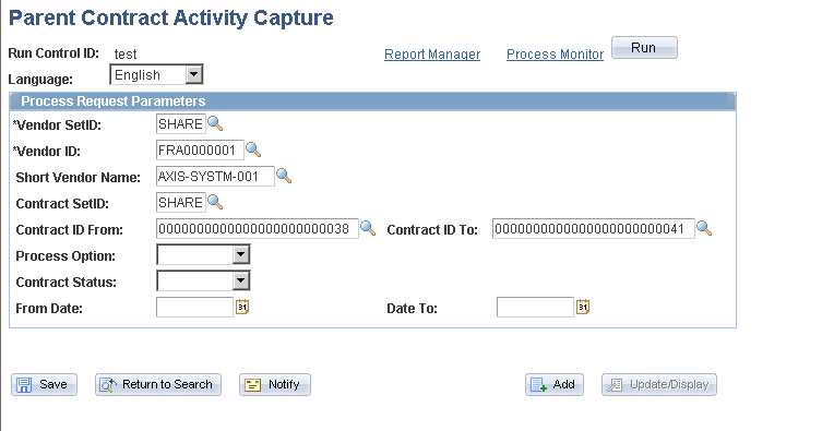 Parent Contract Activity Capture page