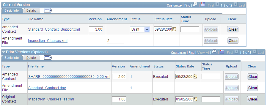 Import Document page (Amended Contract and Amendment - Prior Versions)