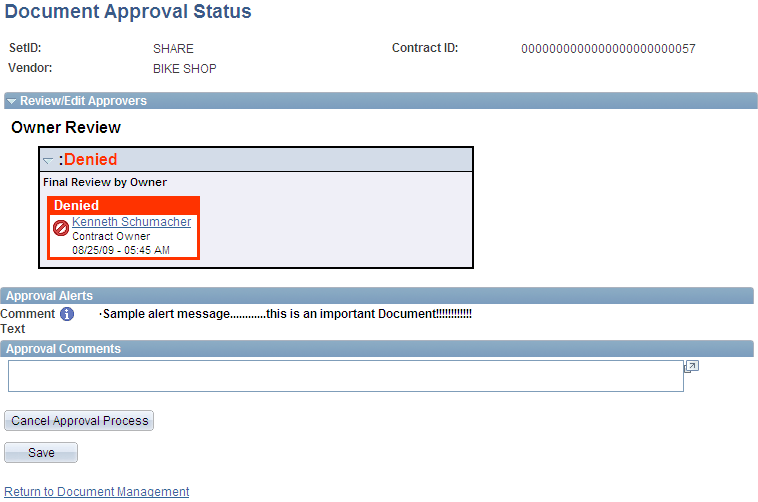 Document Approval Status page