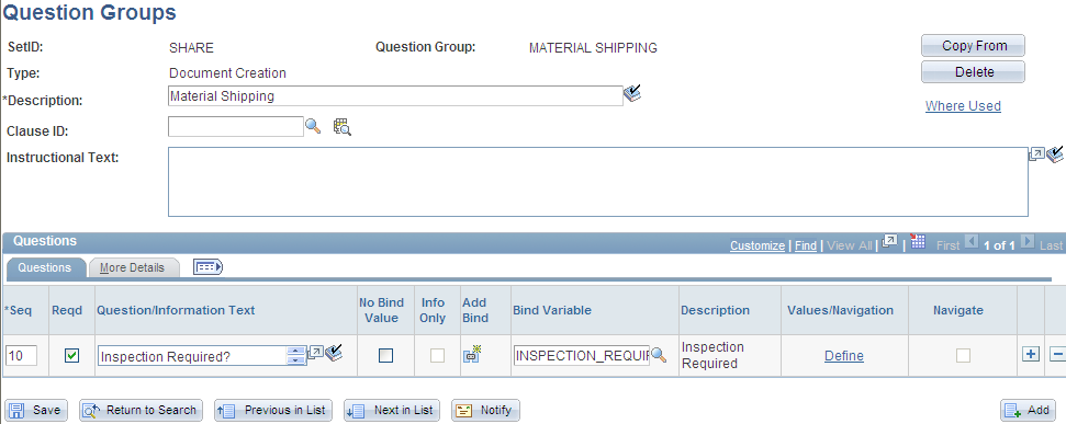 Yes/No question group page example