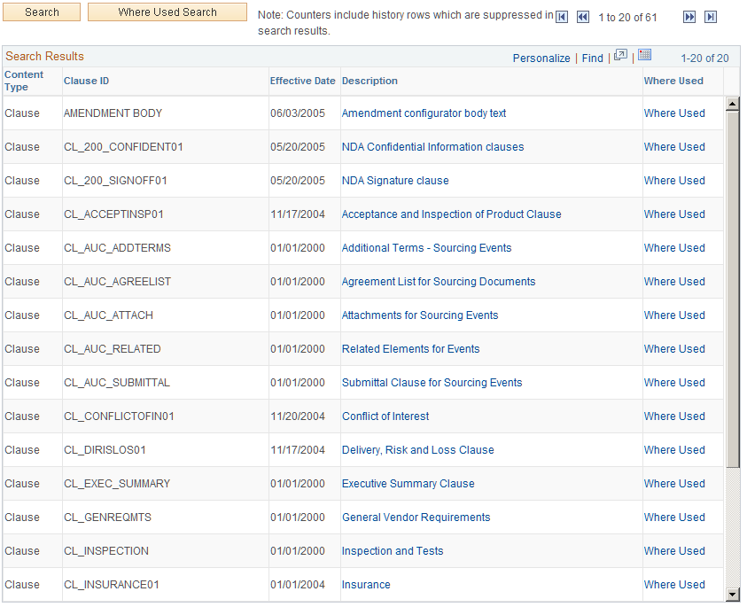 Search Content by Type Page - Clause, Section, or Configurator: Search Results