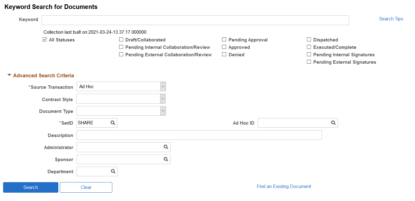 Keyword Search for Documents page