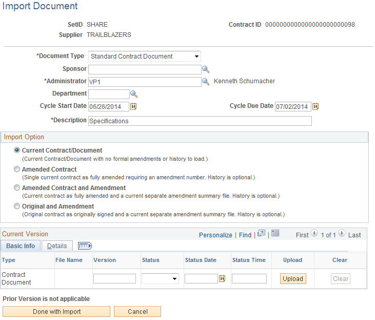 Import Document page (Contract Entry component)