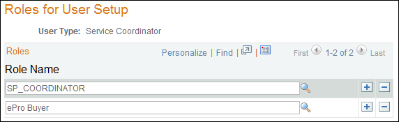 Roles for User Setup page