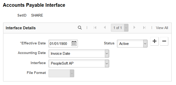 Accounts Payable Interface page