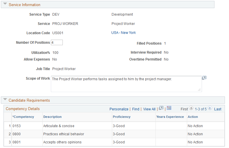 Work Order Service Sourcing Select page (2 of 3).