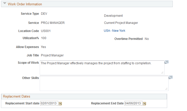 Work Order Replacement page (2 of 3)