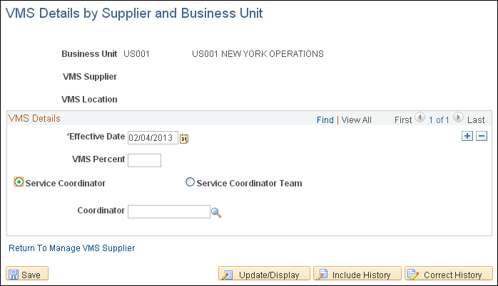 VMS Details by Supplier and Business Unit page