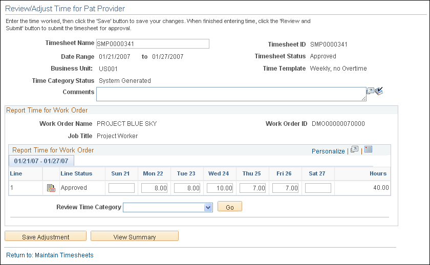 Review/Adjust Time page