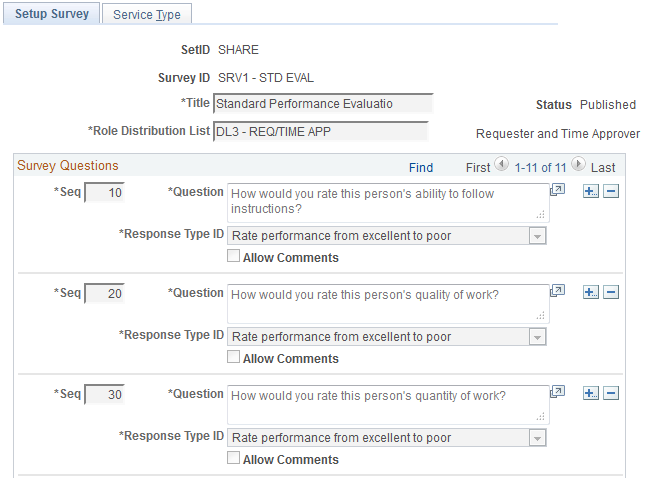 Setup Survey page