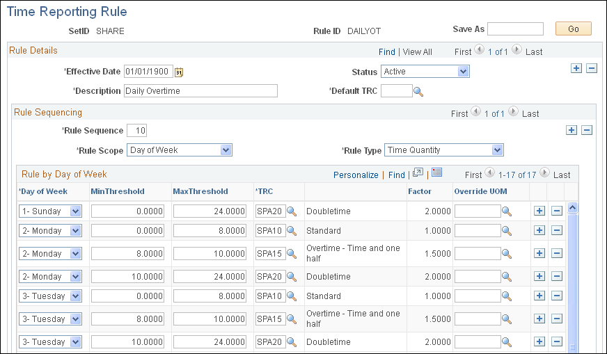 Time Reporting Rule page